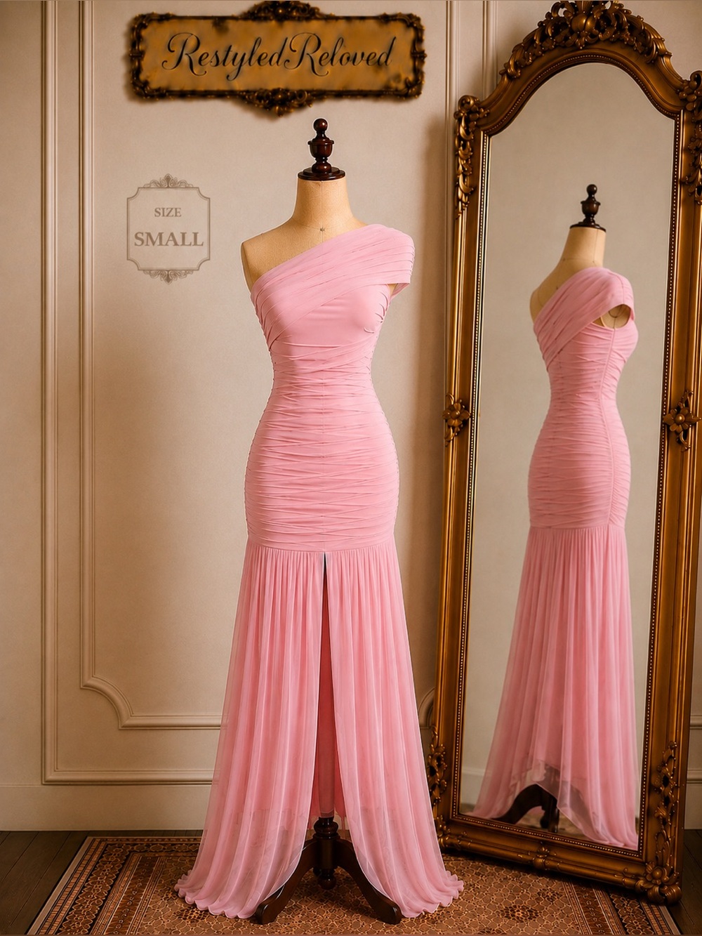 Aprilake Pink One Shoulder Ruched Maxi Dress | Sheer Mesh Hem | Evening Gown